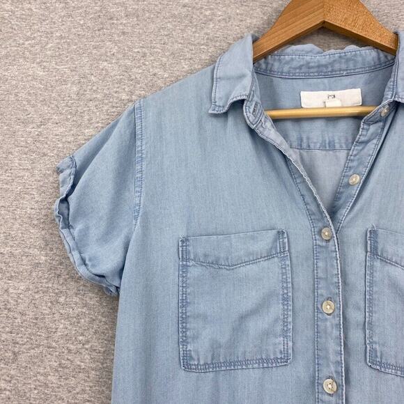 Thread & Supply Shirt Dress Women Medium Blue Button Up Drawstring Waist Pockets - Picture 5 of 14